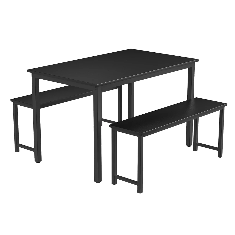 

3 pieces Durable Wooden dining table sets with two benches modern MDF Dinning table, Black (rice white, antique, brown)