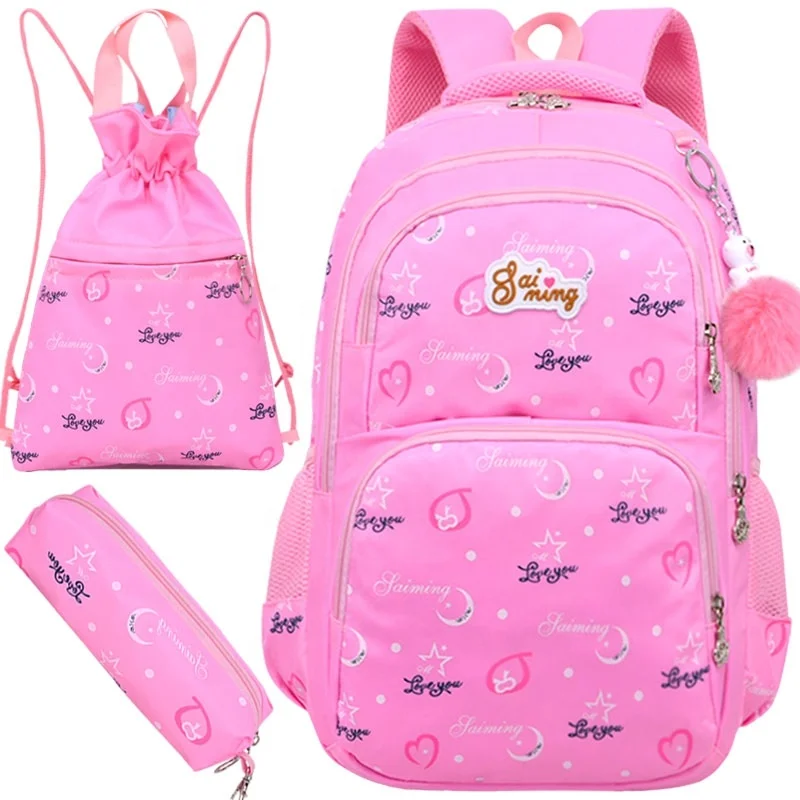 

Light weight carton pattern waterproof children kids primary 3 pieces student bags set backpack girls bags school