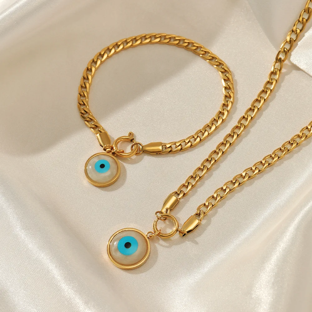 

Tarnish free stainless steel gold plated enamel evil eye pendant necklace