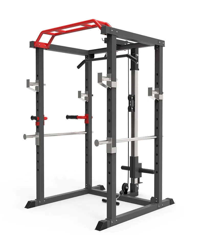 

Fitness Body Building Weight Lifting Multi-functional Adjustable Fitness Equipment Power Squat Rack Smith Machine, Black