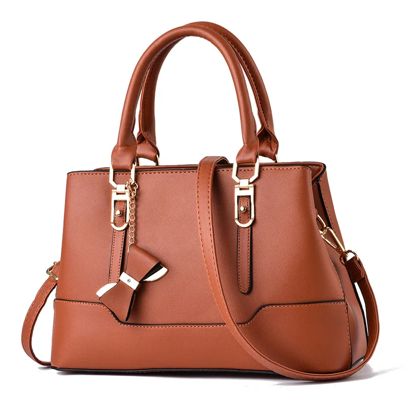 

New Bow Pendant Large Capacity Soft Leather Woman Casual Tote Handbag, Yellow/gray/black/khaki/blue/silver/gold/light-red