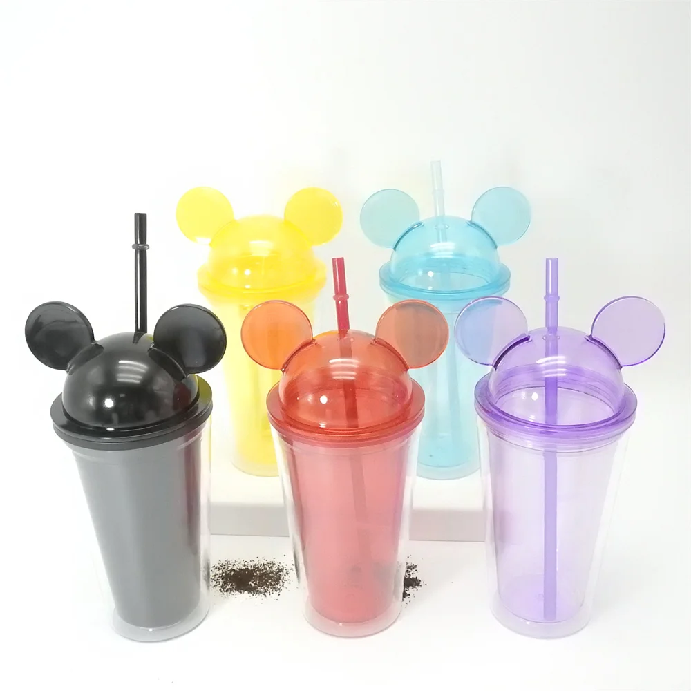 

Ready To Ship New Double Walled Tumbler Plastic Acrylic Clear Water Tumbler 16oz Mickey Mouse Minnie Tumbler Cup Bpa Free, Different colors