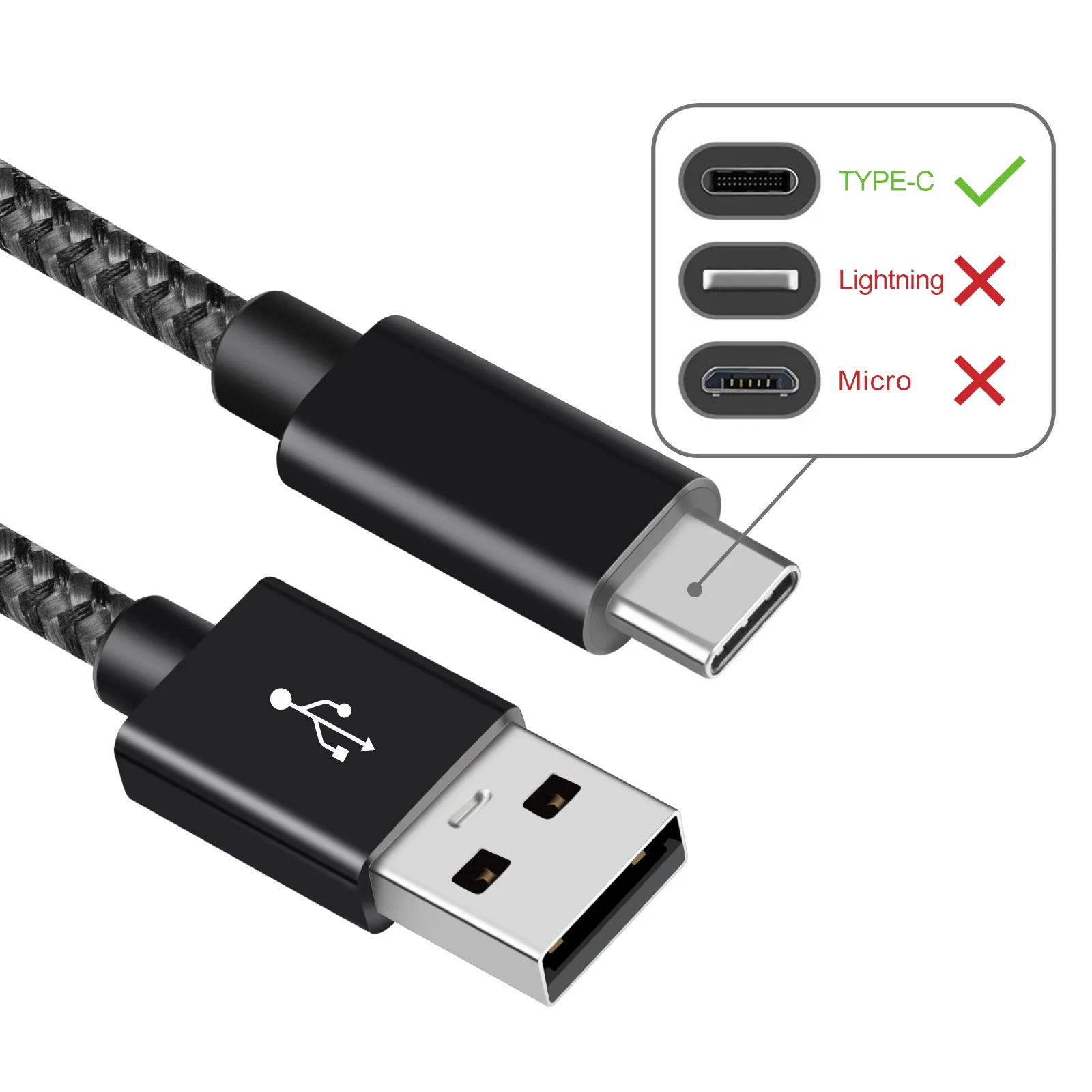 

Super Durable Nylon Cord Braided 3A Fast Charging USB2.0 to Type C Cable