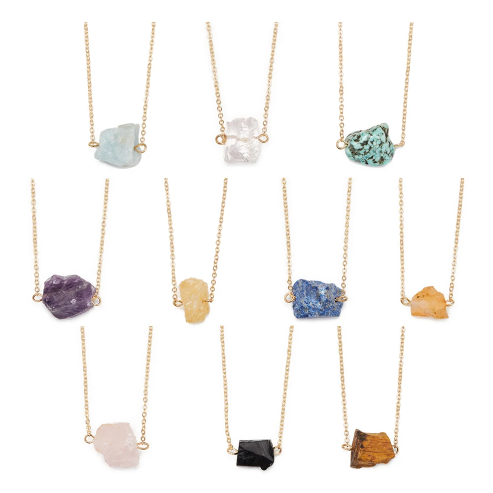 

Fashion Jewelry Natural Crystal Gold Chain Necklaces Gemstone Raw Quartz Crystal Healing Link Necklace for Woman Girls