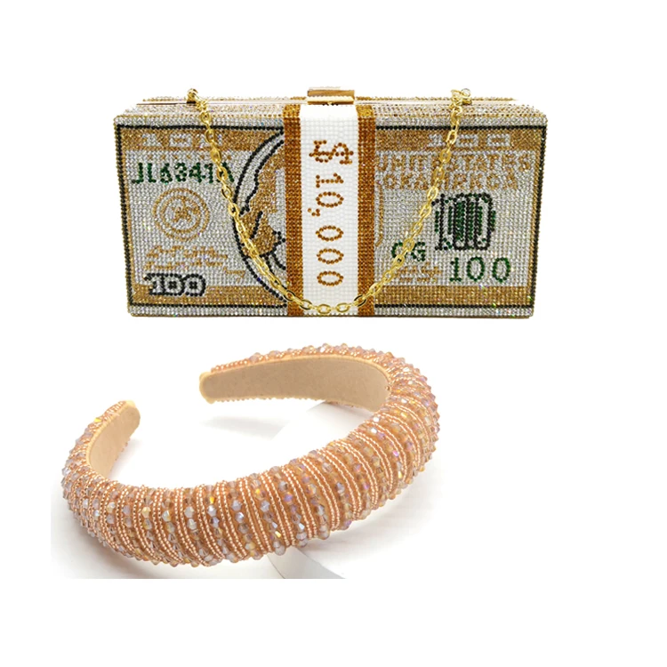 

rhinestone money bags with headband sets purse for women
