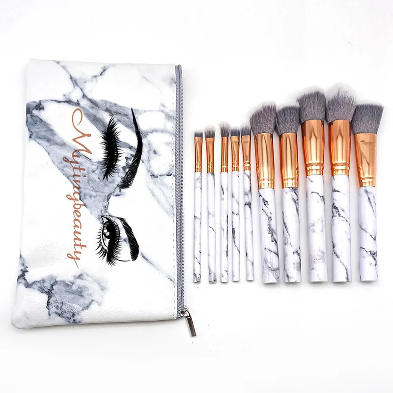 

Muting 10pcs Marble Makeup Brush with PU bag Cosmetic Make Up foundation Brushes Custom Logo Private Label Makeup Brush Set, Customized color