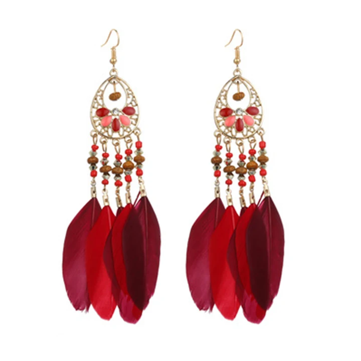 

Temperament Long Earrings Fashion Ethnic Feather Earrings, Picture shows