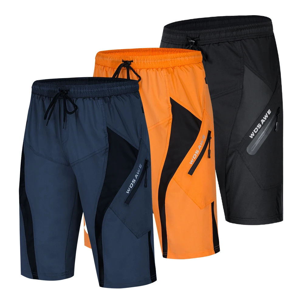 

WOSAWE Men Baggy Cycling Shorts Reflective MTB Mountain Bike Bicycle Riding Trousers Water Resistant Loose Fit Shorts, Black