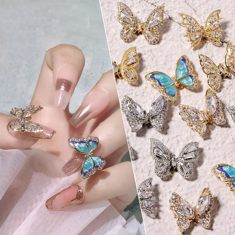 

Wholesale Popular Butterfly Charm Nails Real Gold Coating Zircon Jewelry DIY 3D Nail Art Charms, Picture