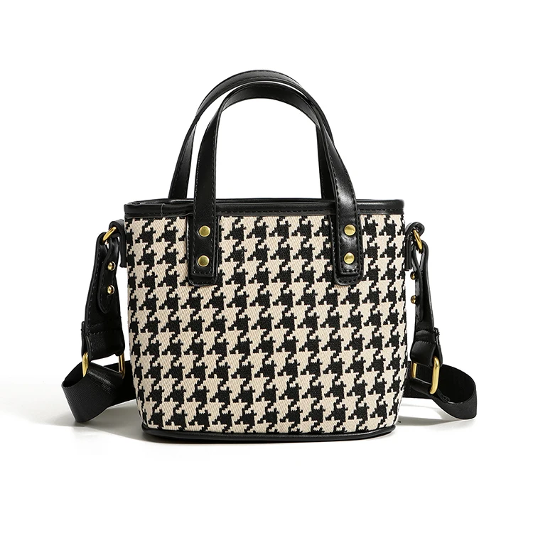 

EG557 Ladies elegant stylish houndstooth crossbody bucket bag china wholesale fashion small tote woman bags handbags
