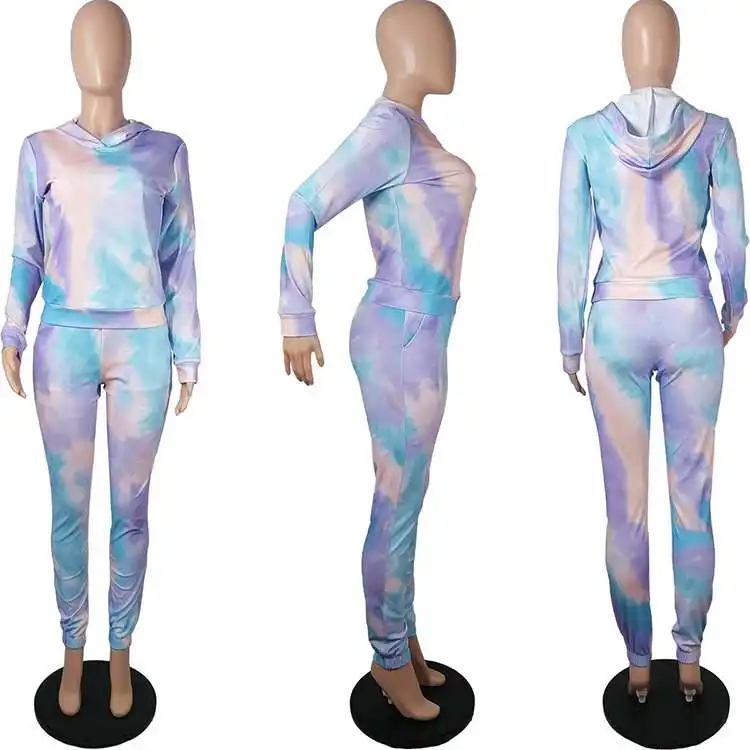 

Fashion tie dye hoodie two piece set outfit women, As the pic