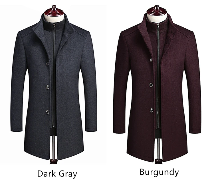Hot Sale Removable Waistcoat Double Collar Winter Mens Wool Long Coat ...