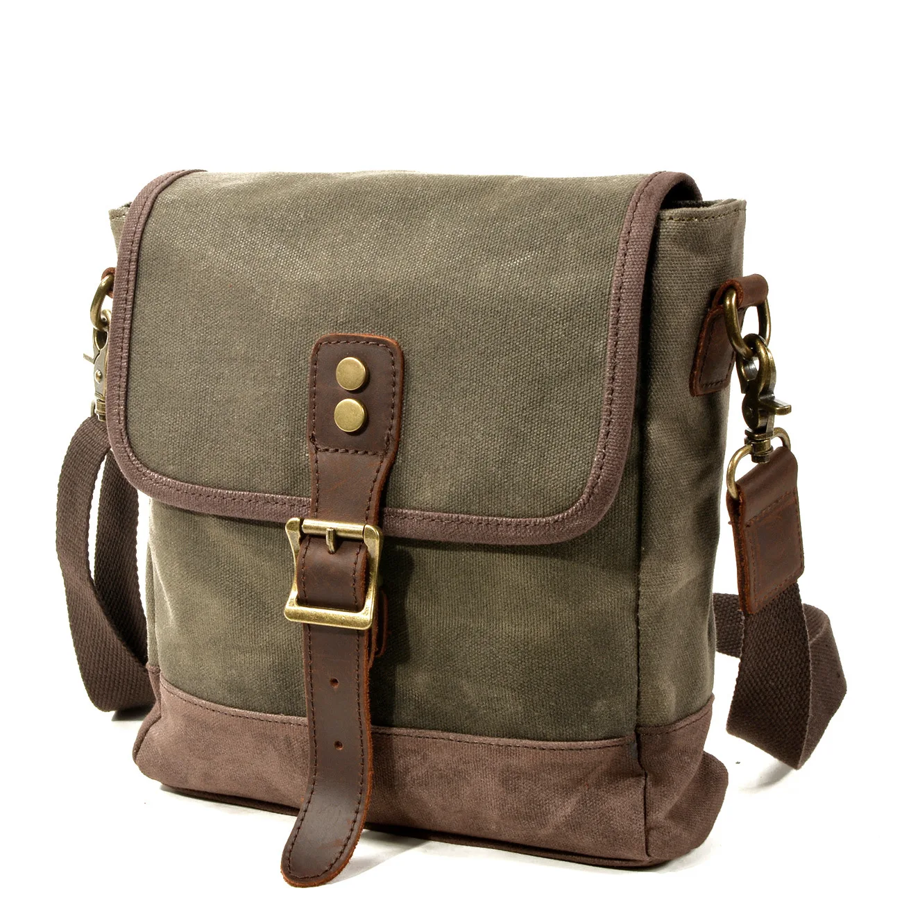 

2021new style men's trendy canvas messenger bag blank shoulder oil wax canvas with leather leisure outdoor travel bag