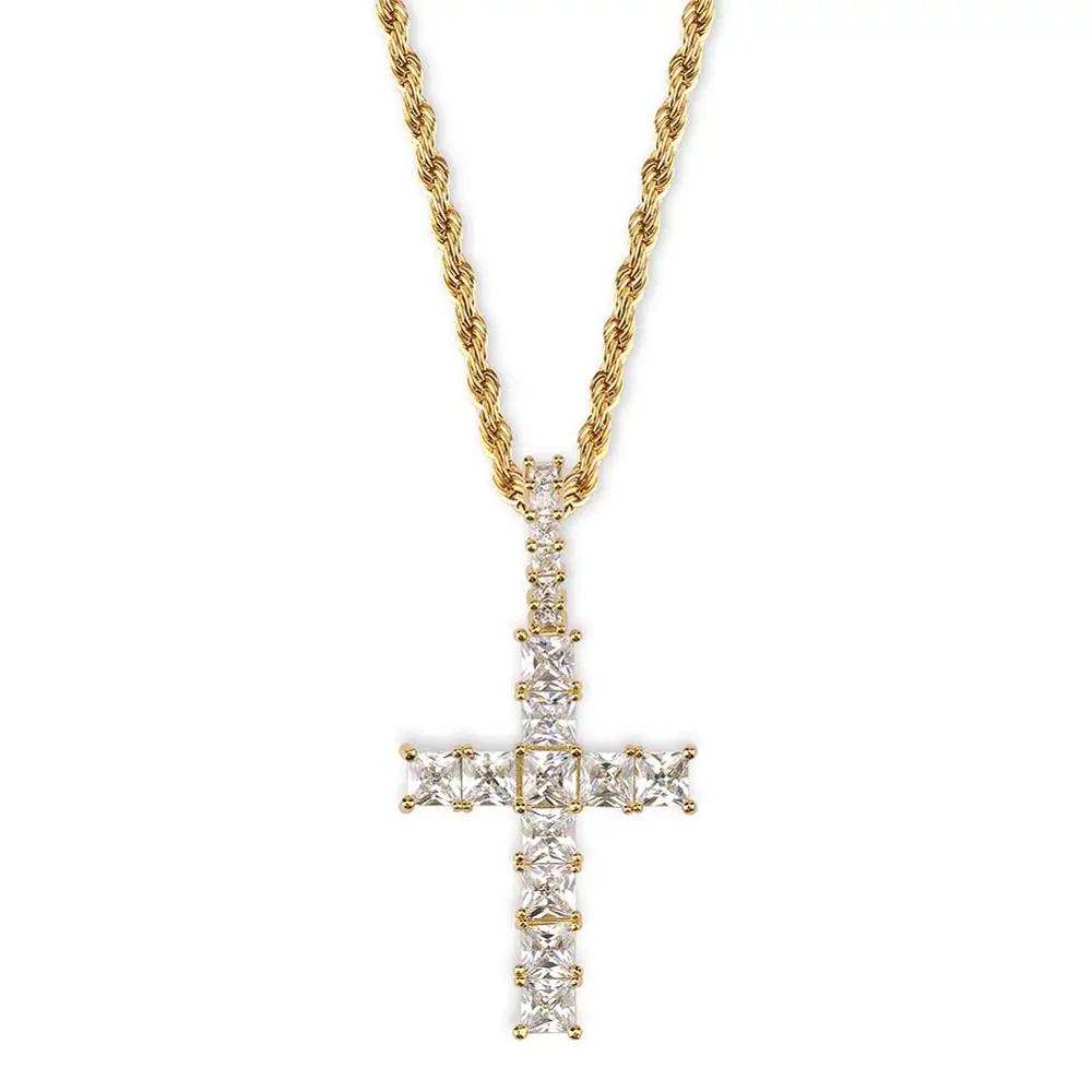 

Cross pendant hip-hop Grace: gold silver pendant necklace set silver jewelry AAA CZ men women Pendant Necklace, Gold/silver/rose gold
