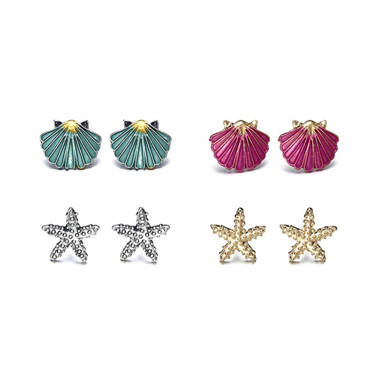 

Charare wholesale custom alloy starfish shell earring set for women, Gold