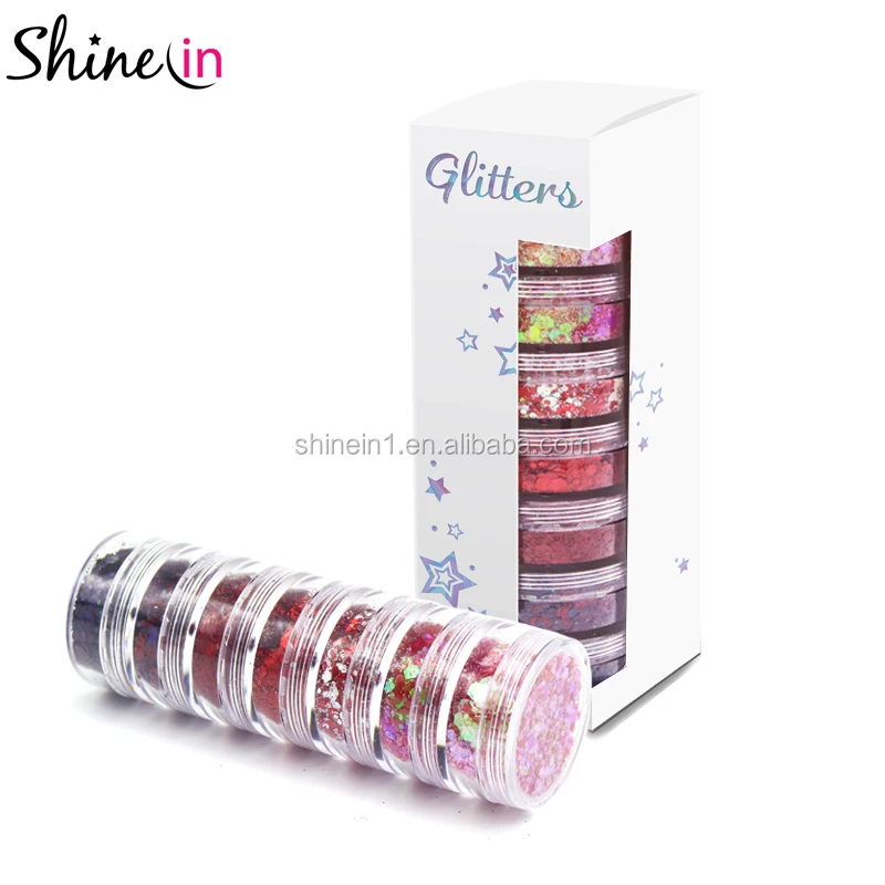 

Shinein Popular Nail Art Mixed Color Make Up Glitter Festival Holographic Cosmetic Glitter Hair Face Body Glitter for Party, As per picture