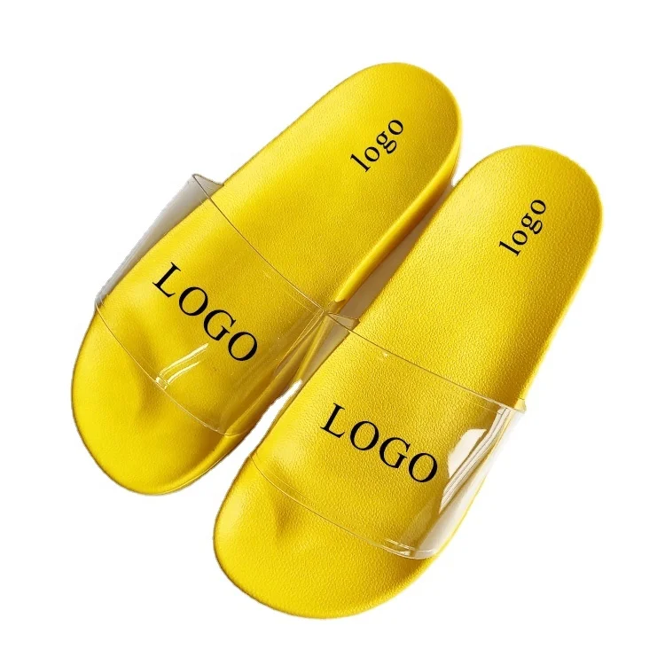 

Fashion Women PVC Sliders Slippers Custom Logo,Ladies Fitted Slides Footwear, Lovely Blank clear strap Yellow Sandals for Girls