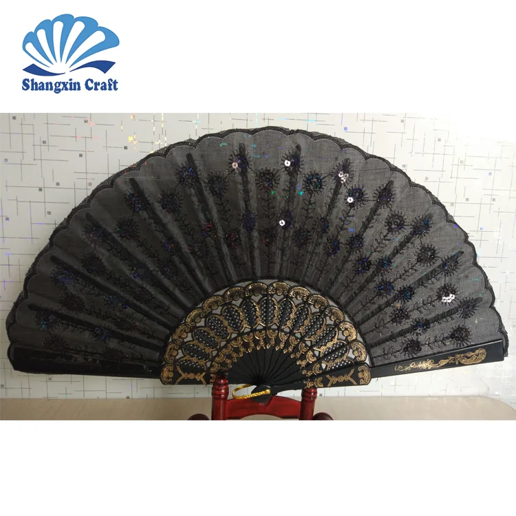 

2020 New most popular sparkle dance use stage fabric hand fan, Many colors