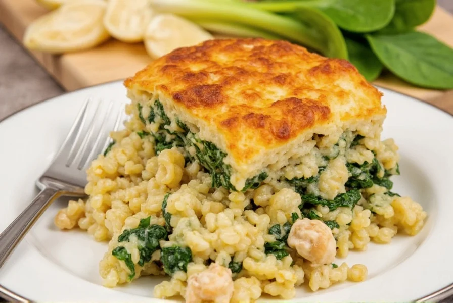 Chicken rice spinach casserole on a plate