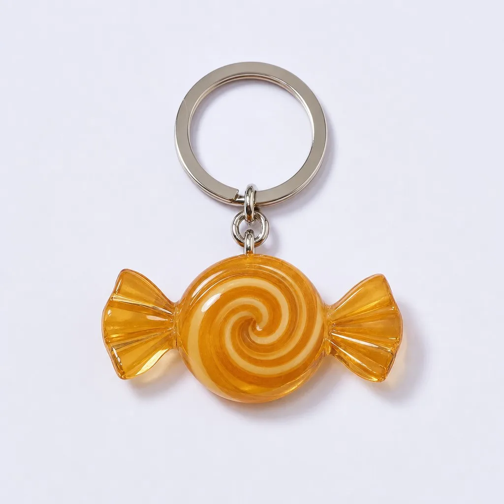 Golden Butterscotch Swirl Wrapped Candy Keychain
