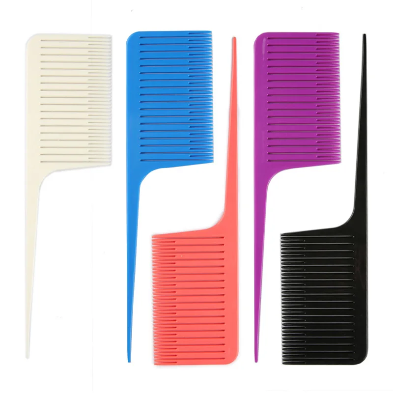 

Amazon hot style hair salon highlights comb tip oil plastic comb set with 5 colors accept custom logo