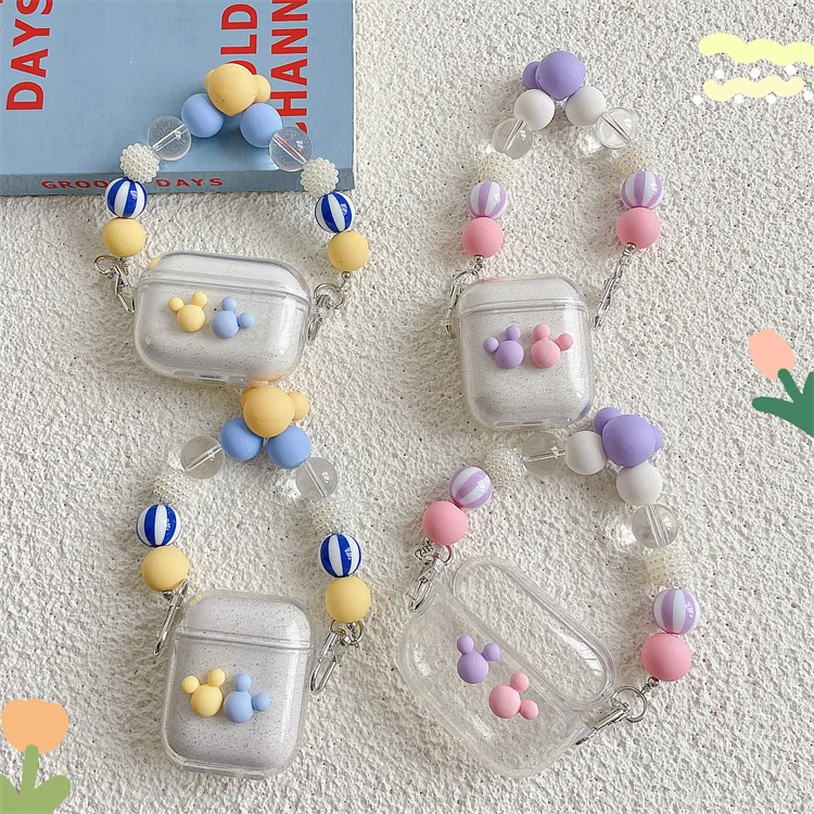

Women Cartoon Glitter Clear Wireless Charging Case with Chain Cover for Apple Airpods pro generation 2 3 Case