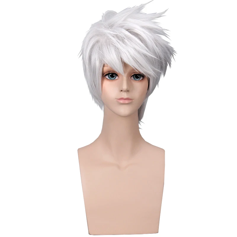 

Silver Gray Warped Hair 14 iNCH Forehead Anime Comic Exhibition Cosplay Hair High Temperature Silk Game COS Wigs