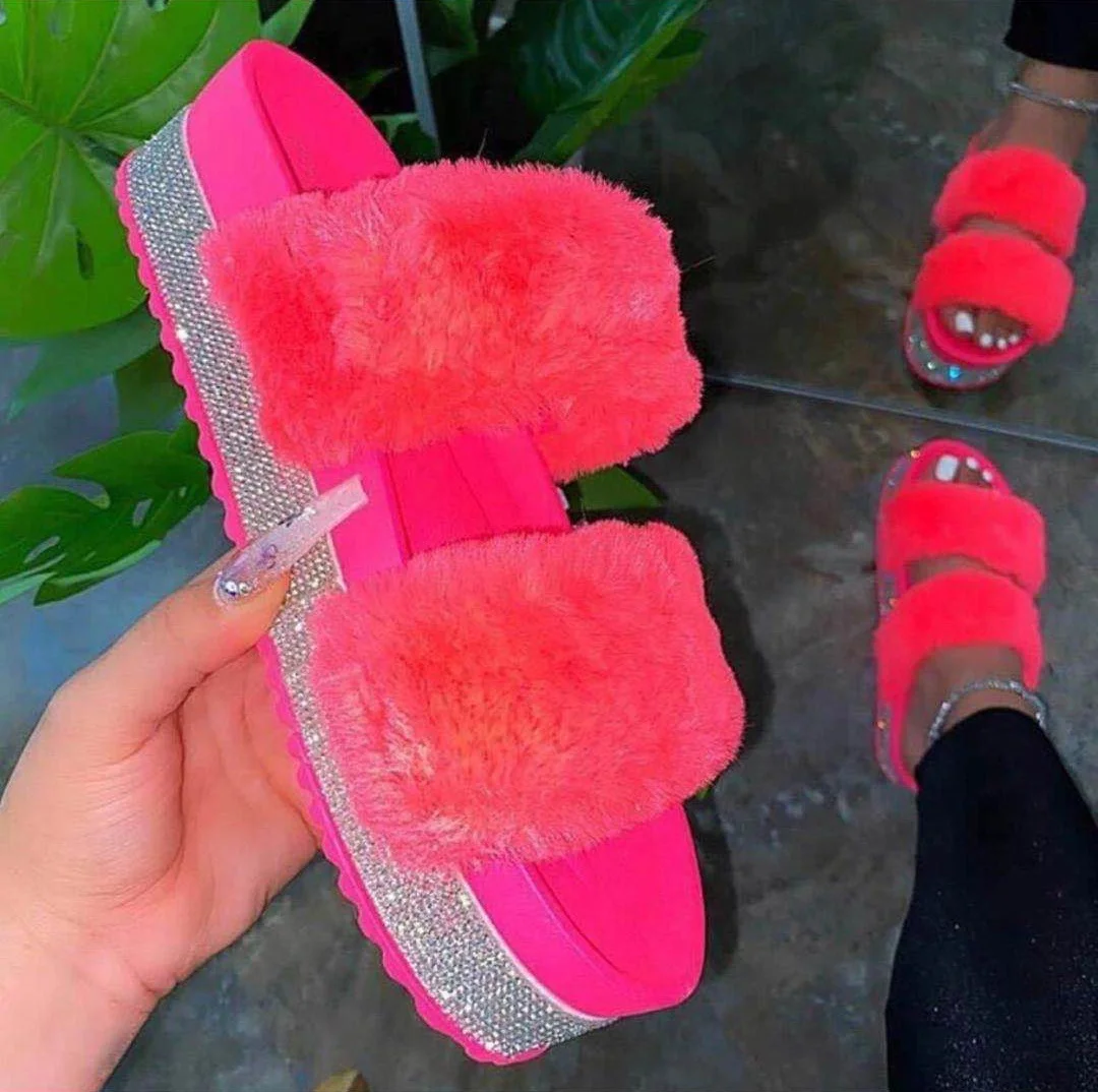 

Hot New fashion summer furry bling sandals women glitter sandal for women, 3 colors