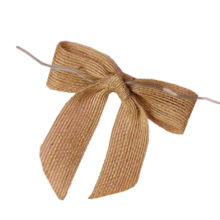 Pre-tied Nature Burlap Jute Ribbon Bows Jute Bow With Wire Twist Tie ...