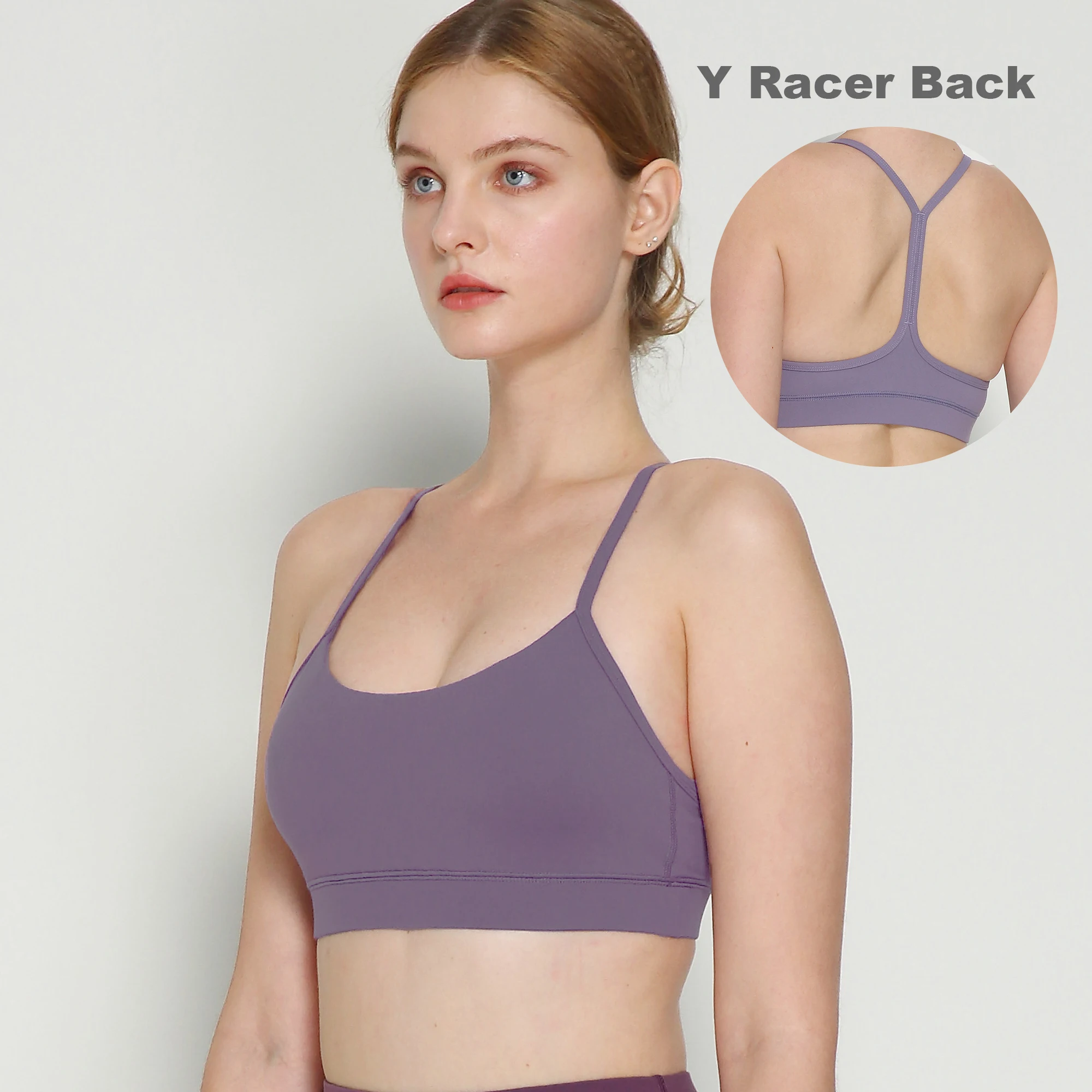 

Trendy 7 Colors Women's High Impact Strappy Padded Sports Bra for Women Y Racer Back Spaghetti Straps Yoga Bra Tops, Cameo, lt.gray, lt.purple, dk.purple, navy, green, black