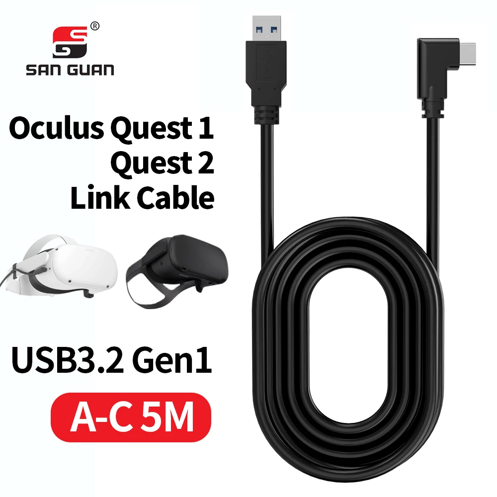 

16FT Right angle USB C Cable to Usb A USB 3.2 Gen 1 Power line Fast charging data transfer compatible with Oculus Quest 2, Customized