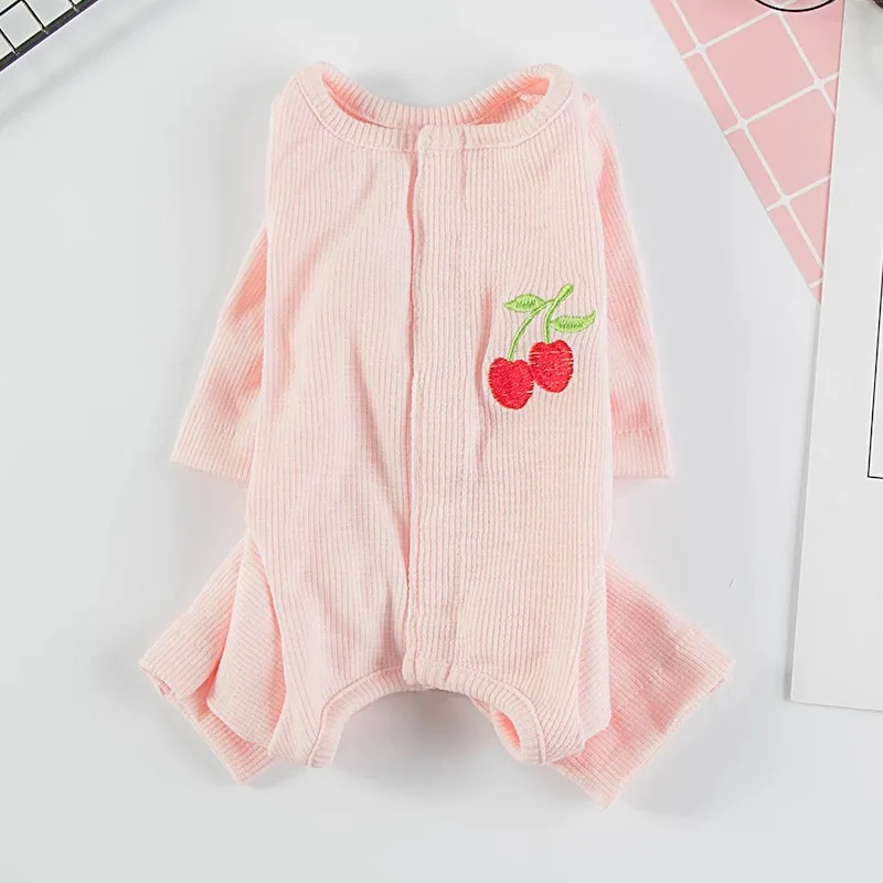 

high quality pet pet pajama set customized lovely cherry embroidered dog clothes