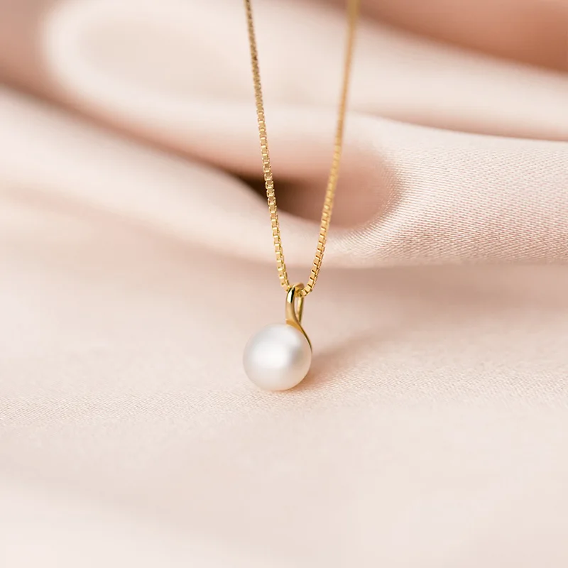 Fashion Minimalist Jewelry 925 Sterling Silver Pearl Necklaces Single Natural Pearl Gold Plated Necklaces for Women