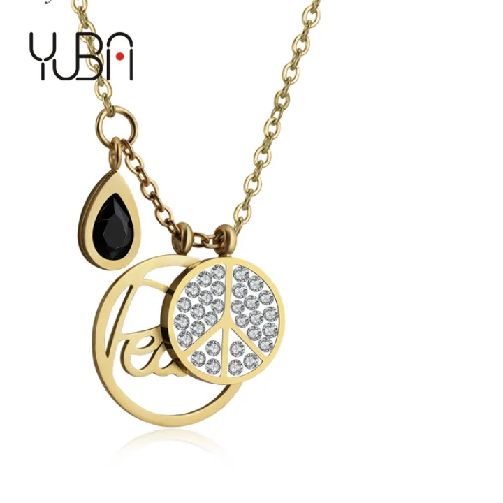 

New Design joyas pedreria Graceful Zircon Circle Peace Symbol Charms Necklace Pendantwholesale