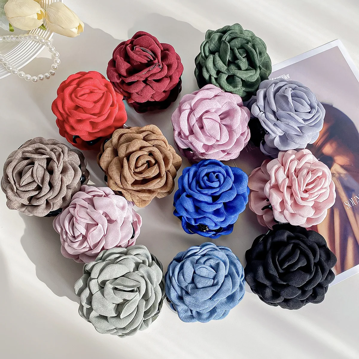 

YJL New Design Flower Shape Cloth Hair Accessories Clip Fashion Girls Hair Claws Cloth Hair Claws Clips