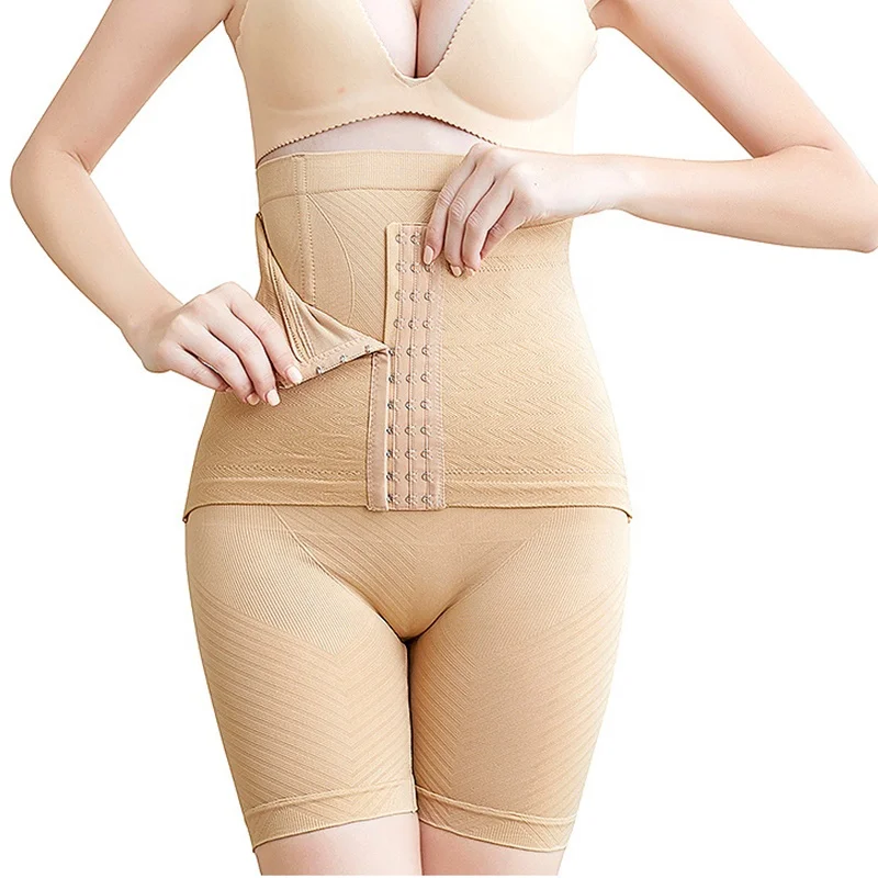 

1114 Women Body Shaper High Waist Mid Thigh Butt Lifter Shapewear Tummy Control Seamless Slimming Panties with Hooks, Black, nude