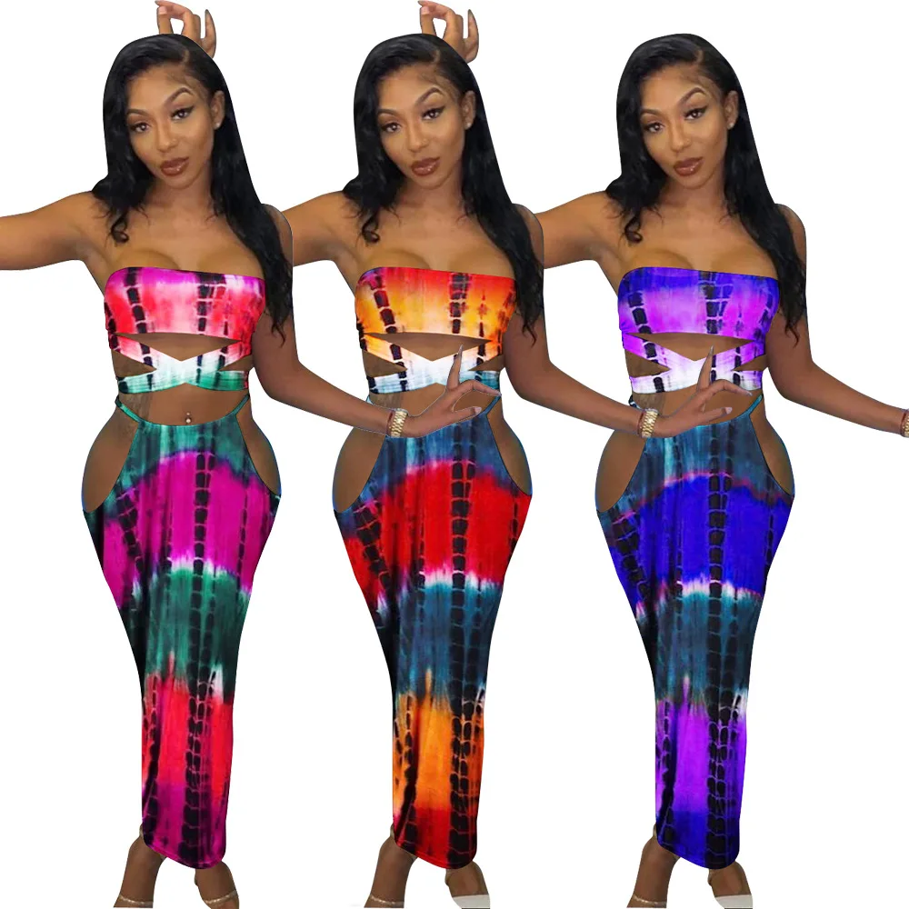 

Summer Women'S Tie-Dye Printed Wrapped Chest Fashion Sexy Two-Piece Set, 3 colors