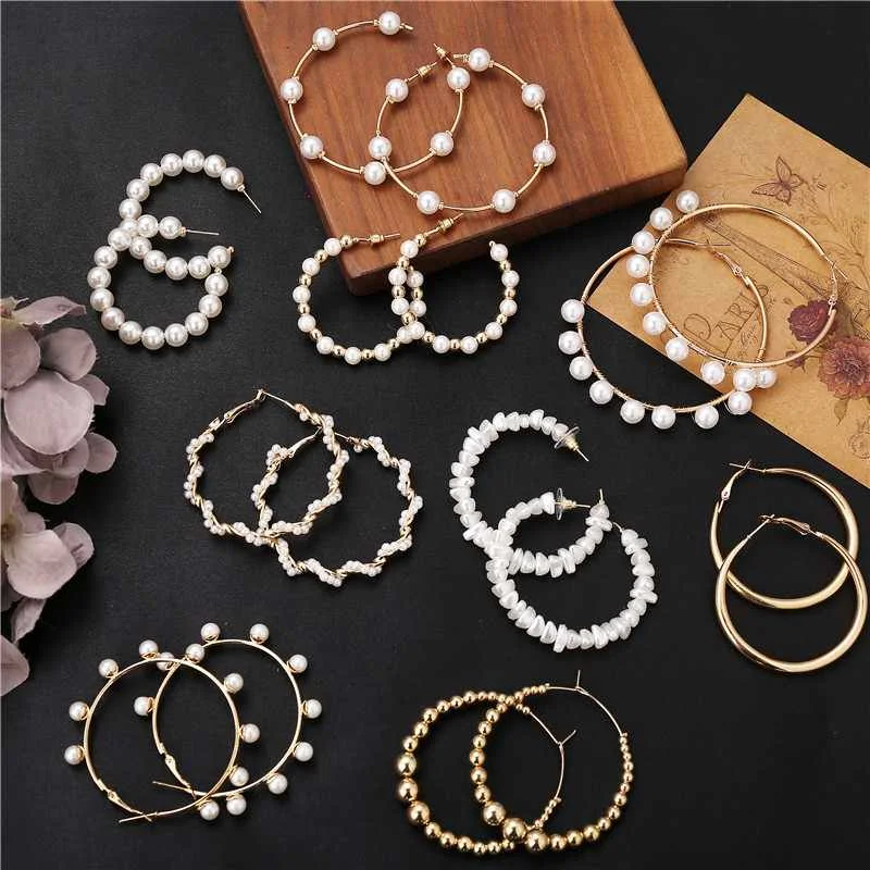 

Big Hoop Circle Twist Pearl Earrings For Women Fashion Tassel Drop Earrings Classic Party Jewelry, Gold