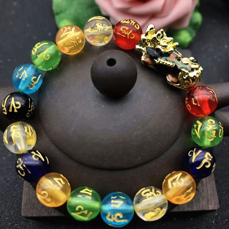 

Charm Lucky Fortune Natural Feng Shui Black Obsidian bracelet For Men and Women, As picture