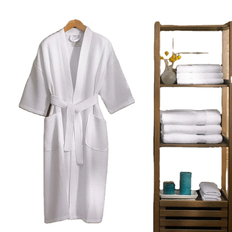 

100% cotton waffle bath robe, women and mens waffle bathrobe high quality bathrobe on sale for hotel, White or customized color