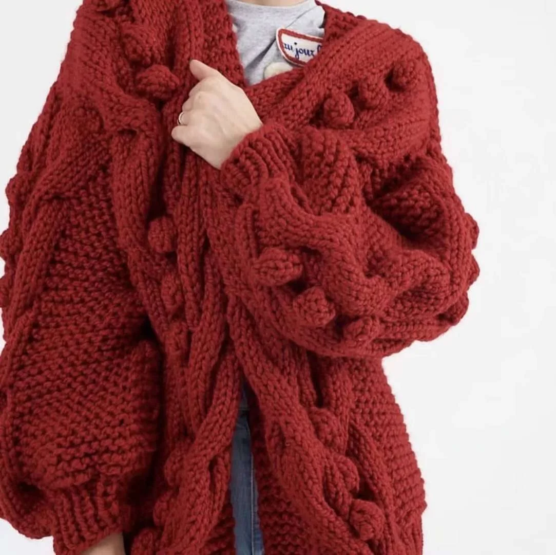 

The United States Wind Pure Handmade Needle Hand Ball Hemp Sweater Coat Female