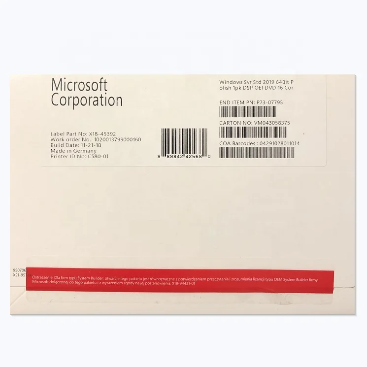 

DVD oem full package Microsoft software windows server 2019 standard