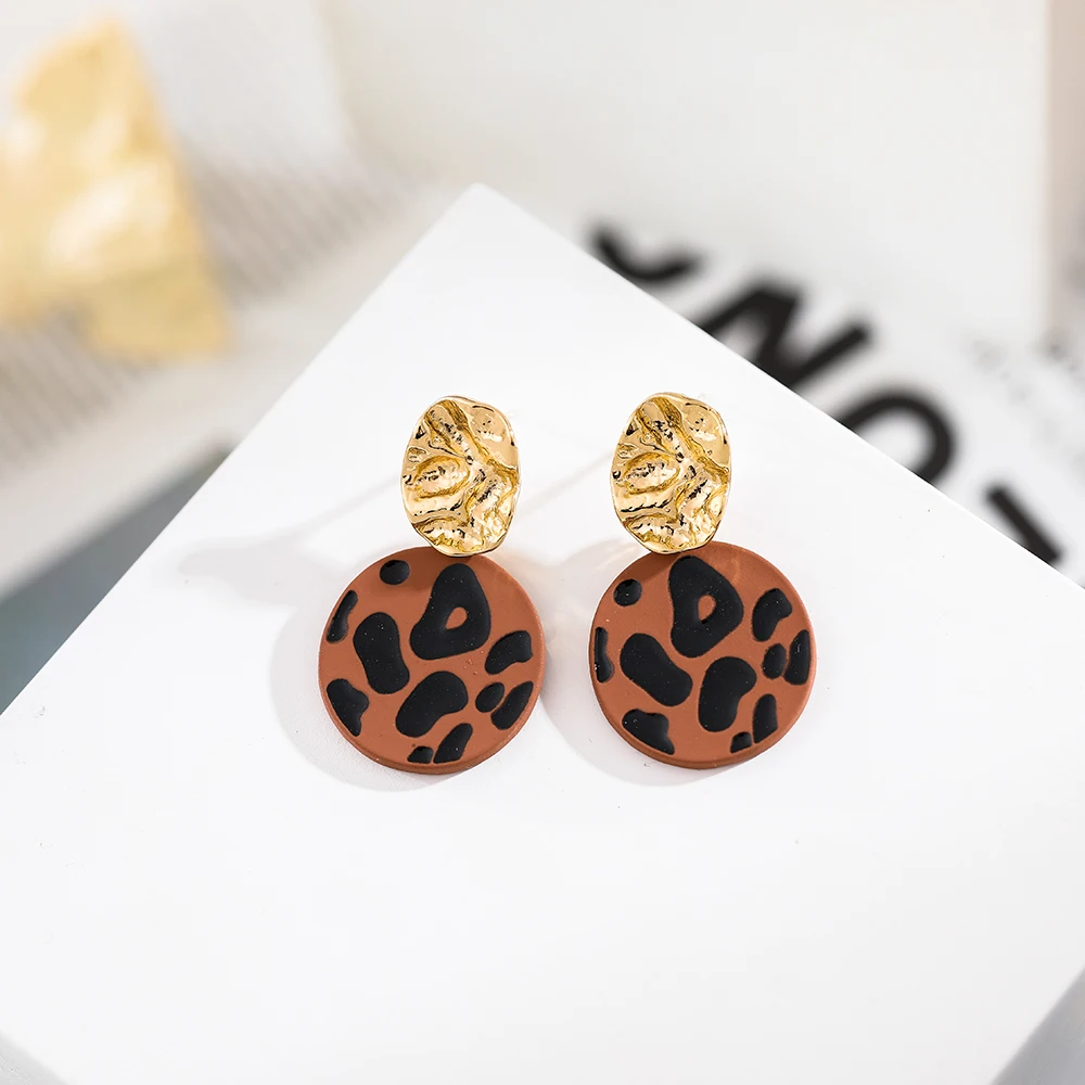 

New Fashion resin earrings acrylic bohemian Jewelry Leopard Print alloy Stud earrings