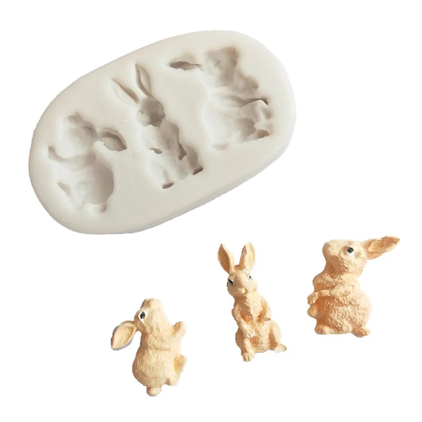 Ceimmol 4 Pieces Easter Dinosaur Eggs Bunny Chocolate Molds Non-Stick Silicone Chocolate Mold for Cake Muffin Jelly Fondant 3D Cute Rabbit Shaped Cookie Baking Mould Pan for Adult Kids 