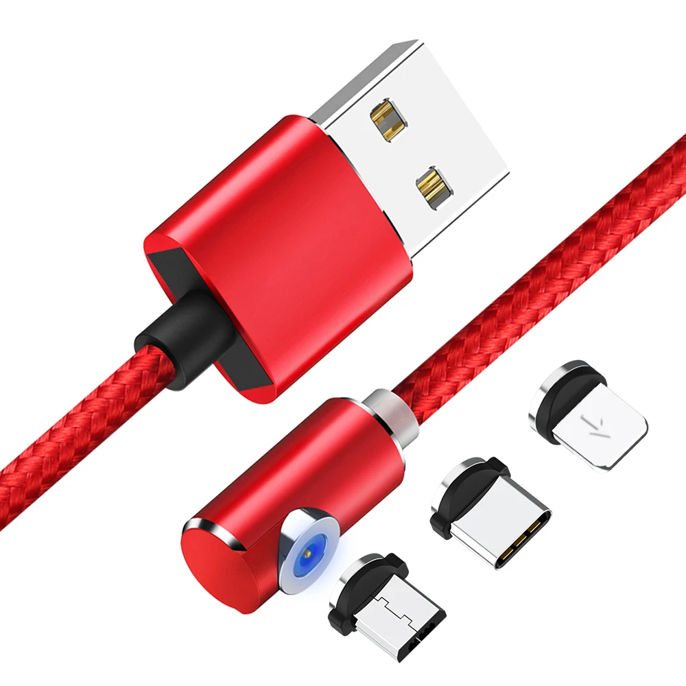 

Free Shipping Nylon Weave 90 Degree LED Magnetic Micro USB Type C Charging Cable, Black/red/gold/sliver