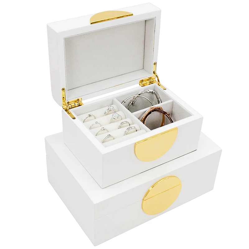 

Wholesale China Luxury Rings Storage Box Lacquer Wooden Jewelry Box With Metal, White