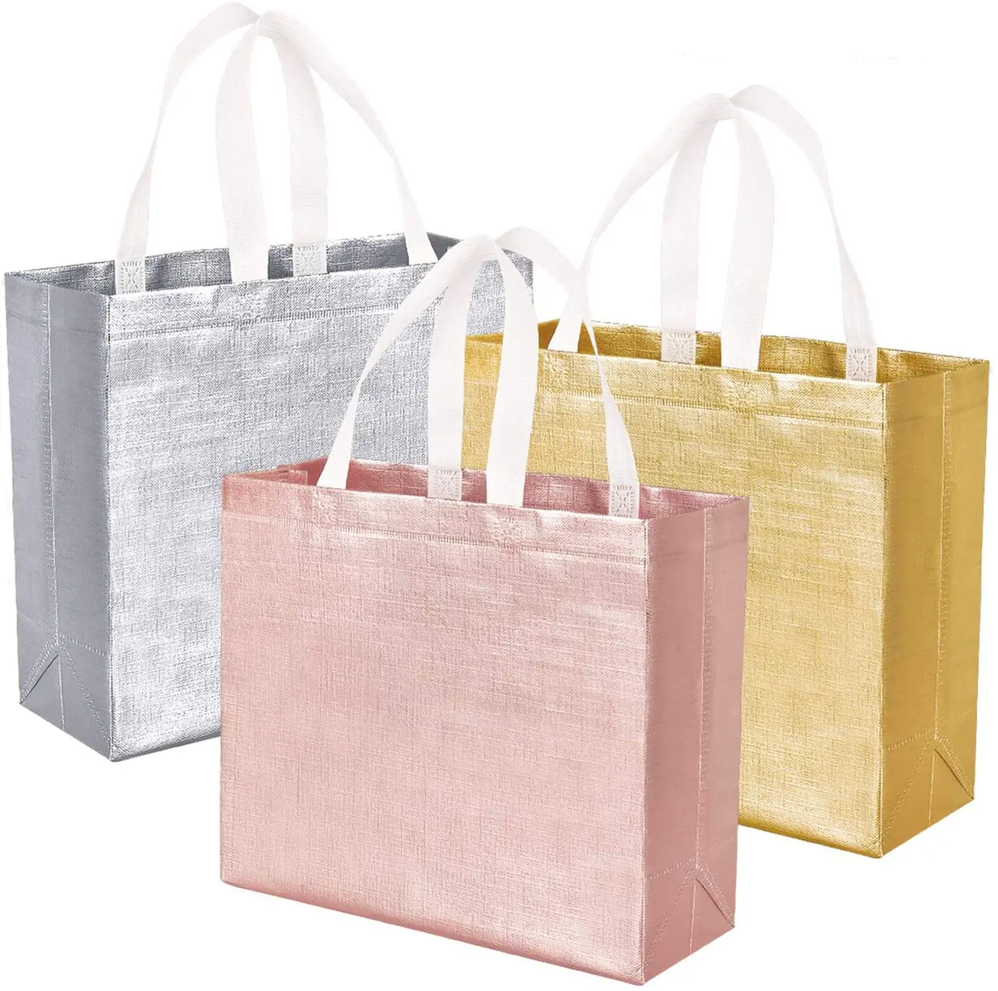 

Glossy Reusable Grocery Shopping Stylish Tote Bags with Handle ,Non-woven Gift Goodies Laser Tote Bags for Women, Custom