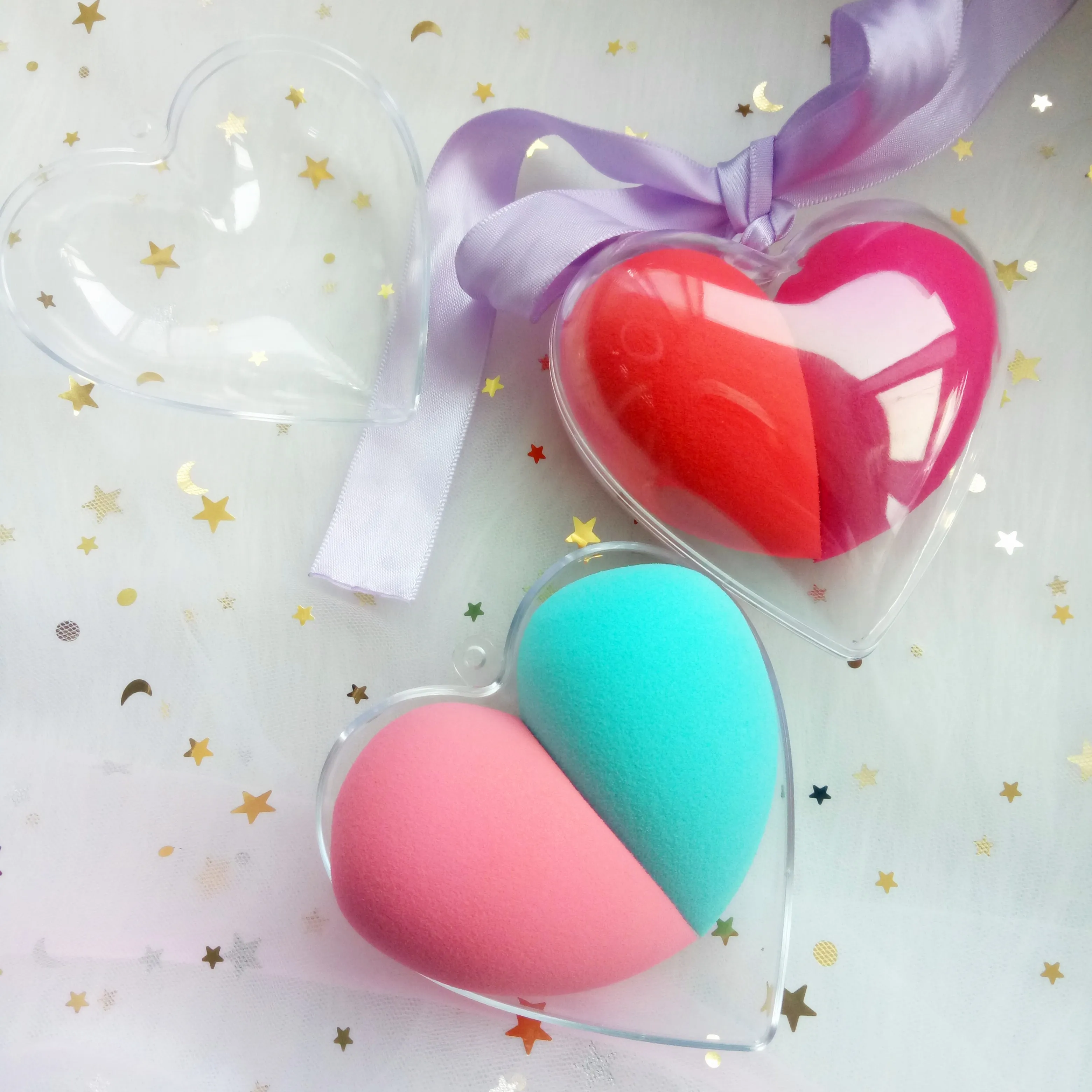

Best Selling Non-Latex Makeup Blender Heart Shape Clear Box Promotional Hot Non Latex Facial Makeup Sponge Manufacturer, Various