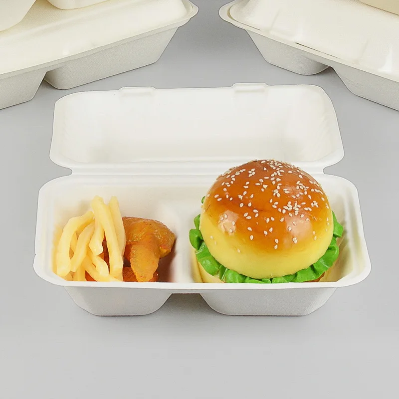 

Eco Small Bagasse Clamshell Hamburger box Take Away Food Packaging Lunch Box for Burger