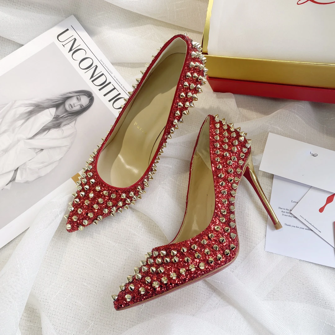 

2021 Red bottoms heels women luxury designer high heel shoes party wedding glitter Pumps high quality Women Dress shoes, Customized color